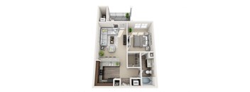 1 bedroom 1 bathroom Floor plan D at Abberly CenterPointe Apartment Homes, Midlothian, VA, 23114