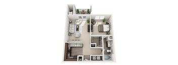 1 bedroom 1 bathroom Floor plan F at Abberly CenterPointe Apartment Homes, Midlothian, 23114