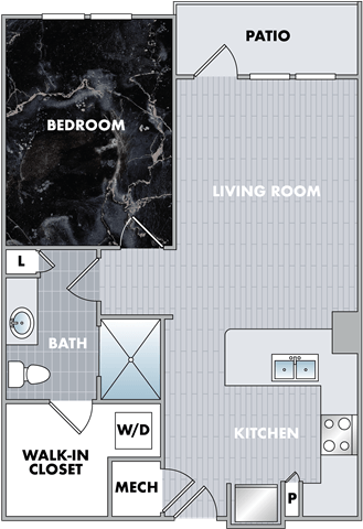 floor plan of a living room and a dining room with a kitchen