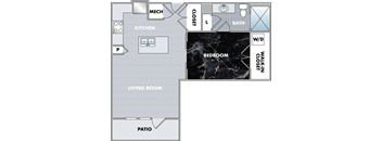 floor plan of a bedroom apartment with a balcony and a living room