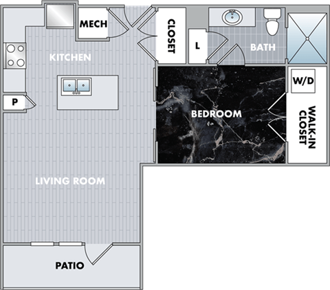 floor plan of a bedroom apartment with a balcony and a living room