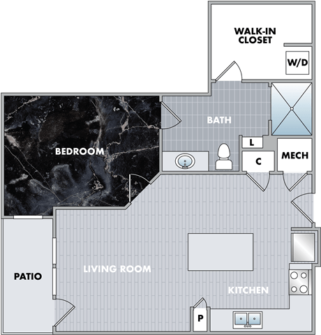 a floor plan of a bedroom apartment with a bathroom and a living room