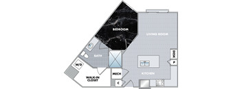 the floor plan of a bedroom apartment with a bathroom and a living room