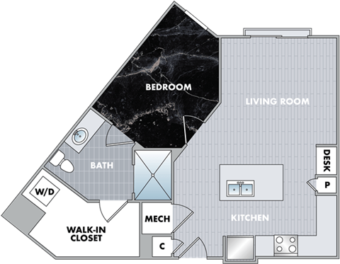 the floor plan of a bedroom apartment with a bathroom and a living room