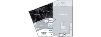 a floor plan of a bedroom floor plan with a bathroom and a living room