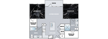 floor plan of a bedroom apartment with a bathroom and a living room