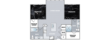 a floor plan of a bedroom floor plan with a bathroom and a living room