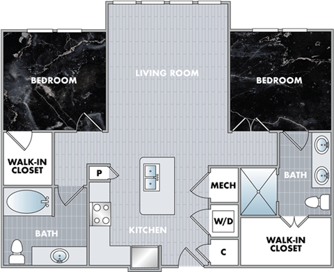 a floor plan of a bedroom floor plan with a bathroom and a living room