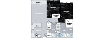 floor plan for a bedroom apartment with a closet and a walk in closet