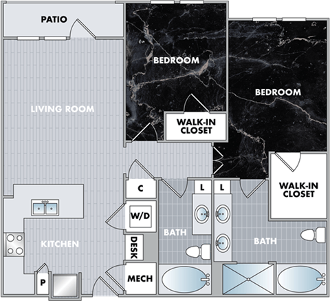 floor plan for a bedroom apartment with a closet and a walk in closet