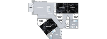 level floor plan of a bedroom apartment with a bathroom and a living room