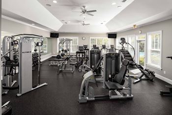 the gym is equipped with state of the art gym equipment at Abberly Green Apartment Homes by HHHunt, Mooresville