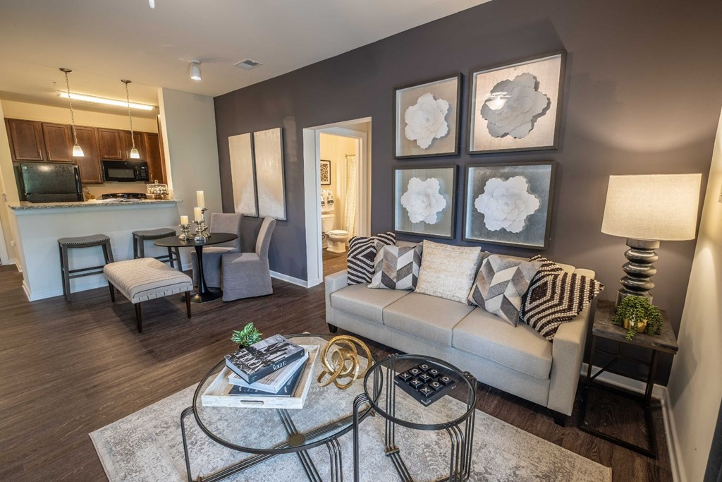 Living Room Come Dining Area View at Abberly CenterPointe Apartment Homes by HHHunt, Virginia, 23114