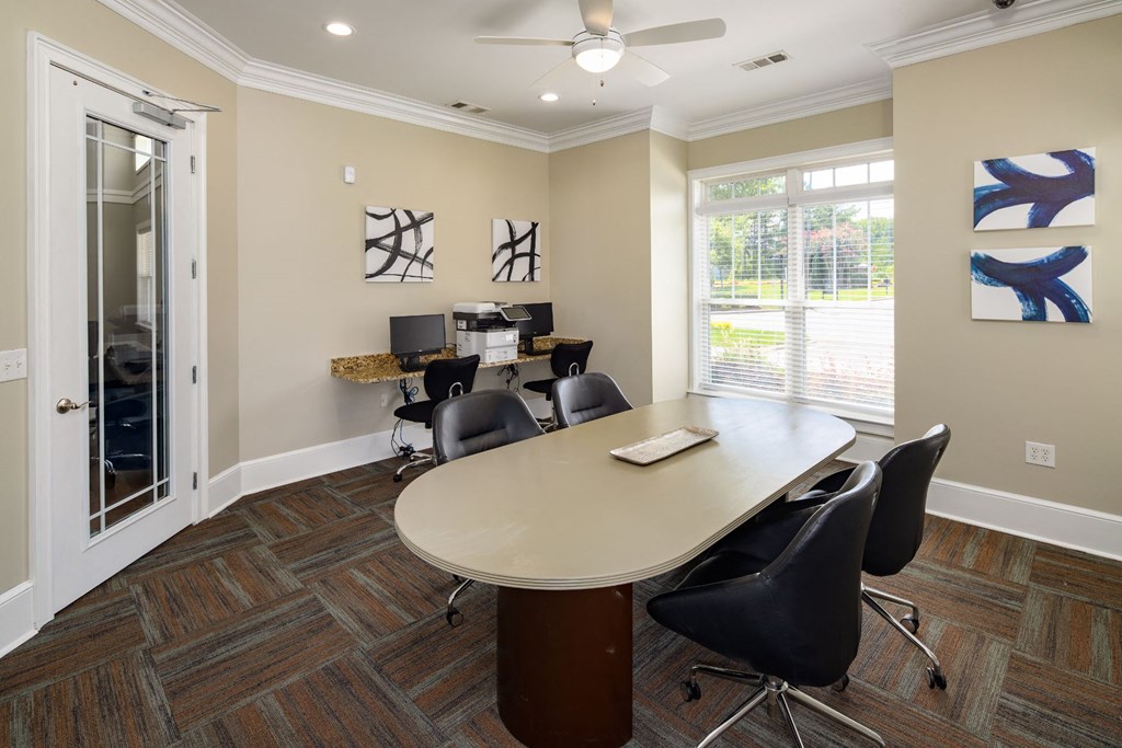 Conference Room at Abberly Place at White Oak Crossing Apartments, HHHunt Corporation, Garner, NC, 27529
