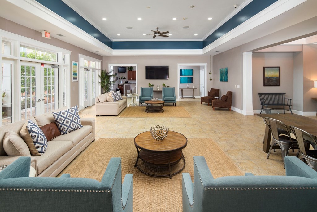 Posh Lounge Area In Clubhouse at Abberly Pointe Apartment Homes by HHHunt, South Carolina, 29935