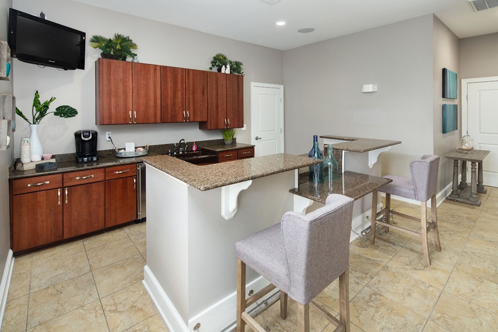 Coffee Bar Counter at Abberly Pointe Apartment Homes by HHHunt, Beaufort, SC