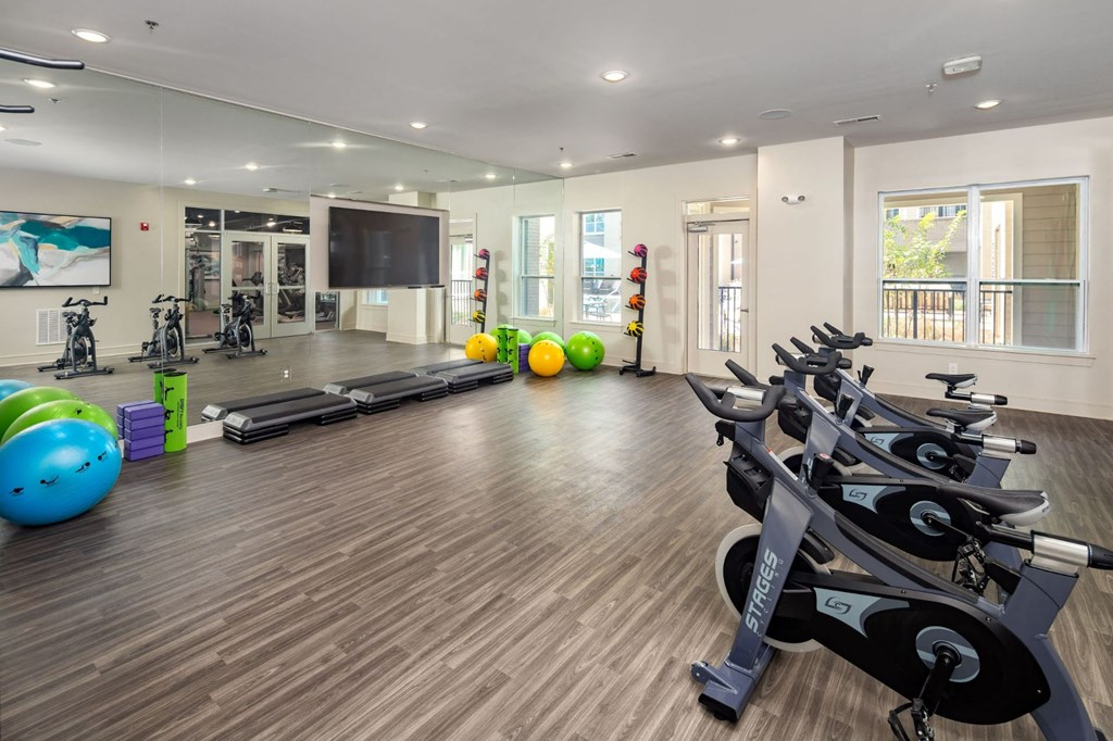 Peloton Bike And Training Space at Abberly Solaire Apartment Homes, Garner