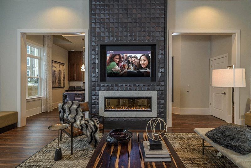 Club Room With Standard Fireplace at Abberly at Southpoint Apartment Homes by HHHunt, Virginia, 22407