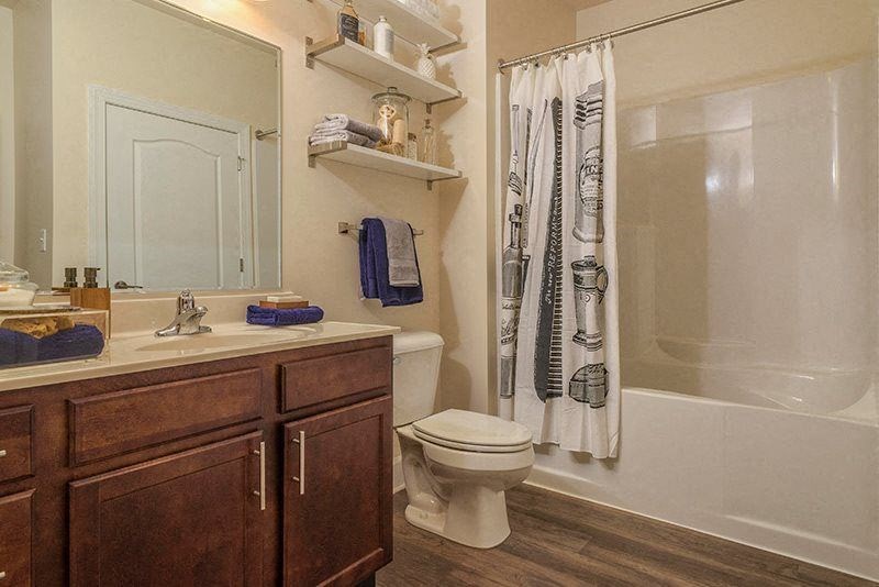 Wood-Plank Style Flooring in Baths at Abberly at Southpoint Apartment Homes by HHHunt, Fredericksburg, 22407