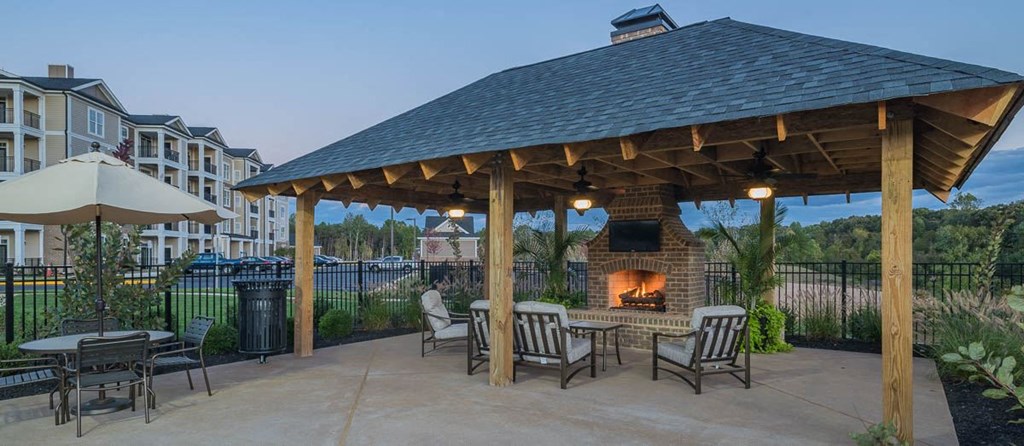 Patio With Fireplace at Abberly Waterstone Apartment Homes by HHHunt, Stafford, 22554