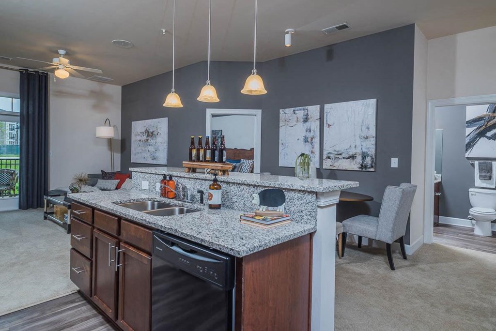 Mocha Wood Cabinets and Brushed Nickel Hardware at Abberly Waterstone Apartment Homes by HHHunt, Stafford, VA
