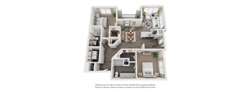 a floor plan is shown with the bedrooms open and the living room closed