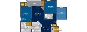 2 bedroom 2 bathroom Floor plan B at Abberly Twin Hickory Apartment Homes, Glen Allen, VA