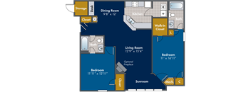 2 bedroom 2 bathroom Floor plan E at Abberly Twin Hickory Apartment Homes, Glen Allen, Virginia
