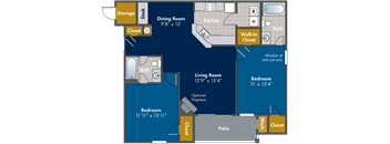 2 bedroom 2 bathroom Floor plan A at Abberly Twin Hickory Apartment Homes, Glen Allen, VA, 23059