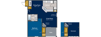 1 bedroom 1 bathroom Floor plan A at Abberly Twin Hickory Apartment Homes, Virginia, 23059