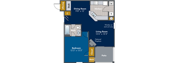 1 bedroom 1 bathroom Floor plan at Abberly Twin Hickory Apartment Homes, Glen Allen, VA