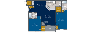 2 bedroom 2 bathroom Floor plan C at Abberly Twin Hickory Apartment Homes, Glen Allen, 23059