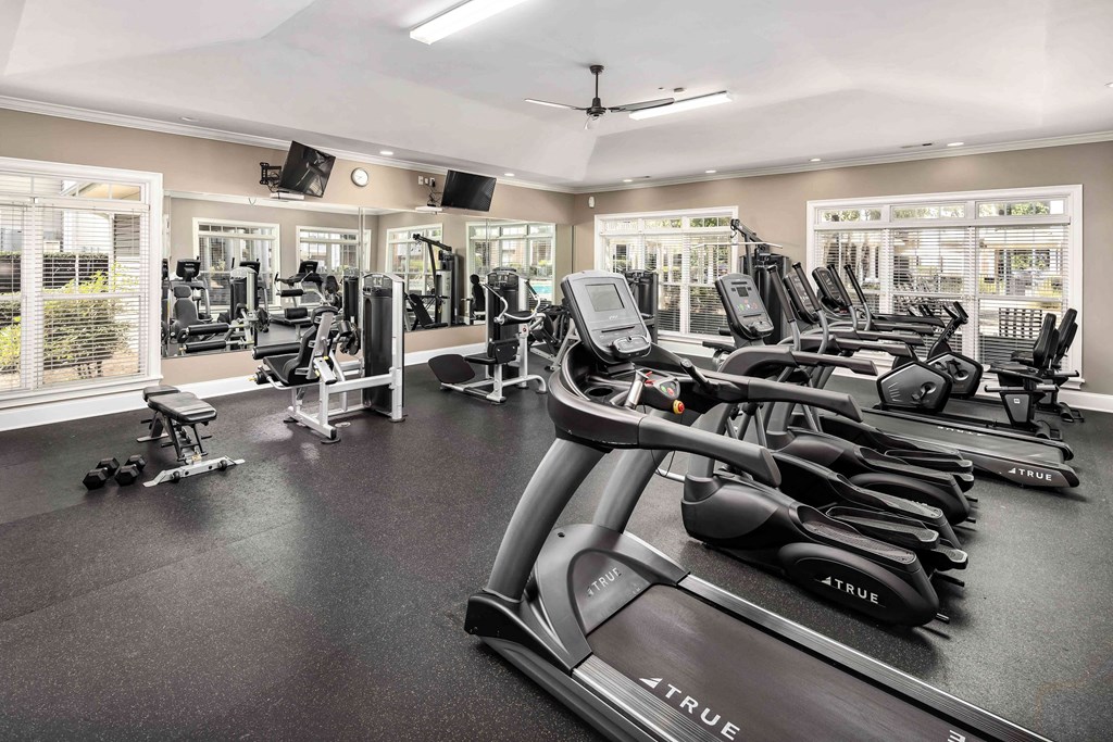 Fitness Center with Cardio Machines at Abberly Woods Apartment Homes, Charlotte