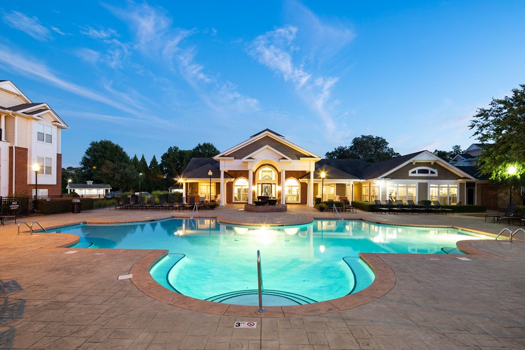 Luxurious Pool View During Dusk at Abberly Woods Apartment Homes, Charlotte, NC