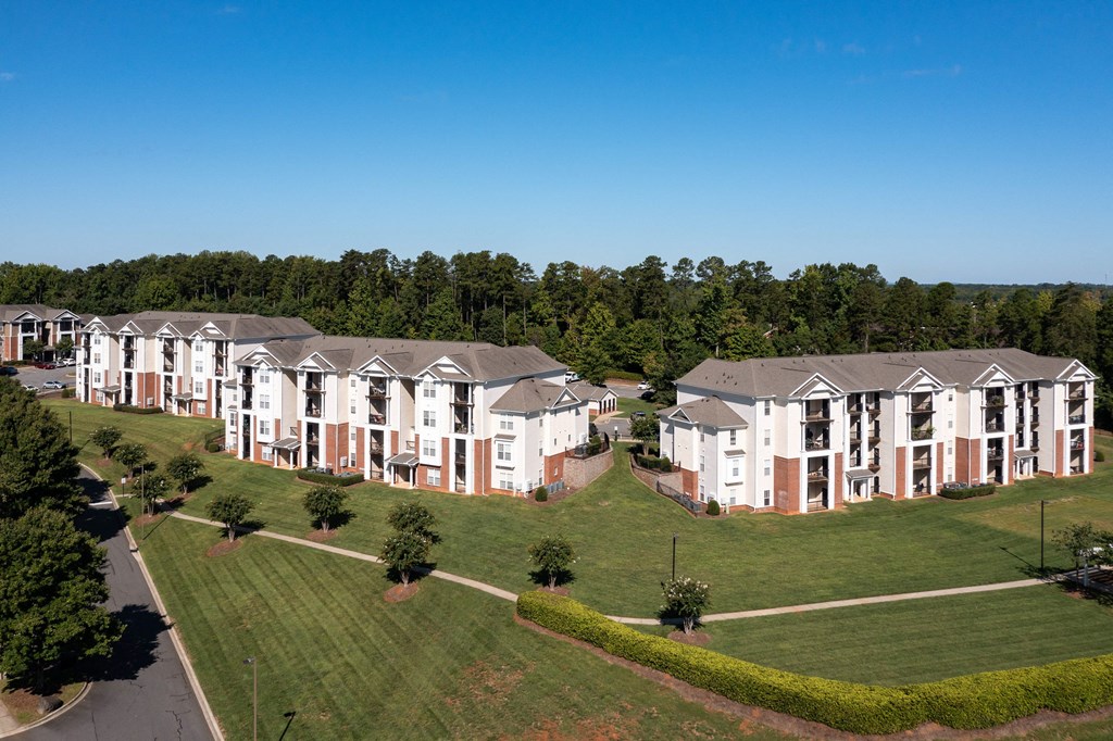 Drone View of Buildings at Abberly Woods Apartment Homes, NC 28216