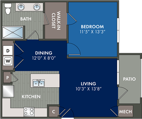 the floor plan of a small apartment with a bedroom and a living room