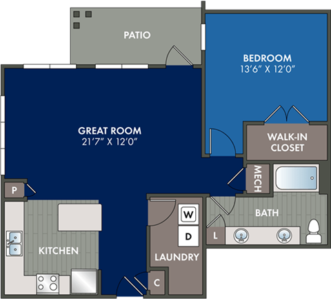 the floor plan of a bedroom apartment with a bathroom and a living room
