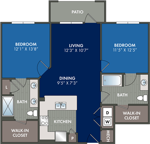 the floor plans of a bedroom apartment with a closet and a living room