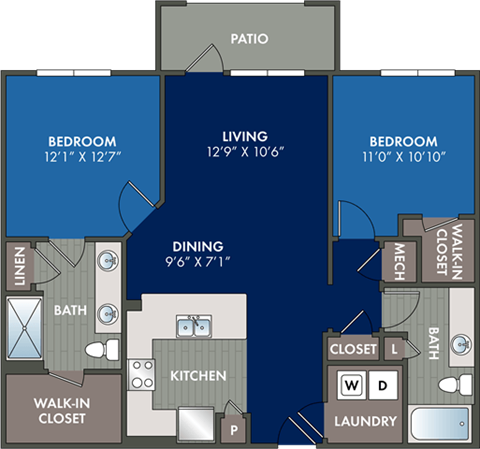floor plans of a 2 bedroom floor plan with a closet and a living room