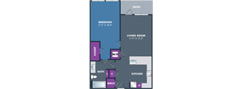 diagram of the floor plan of a living room and kitchen