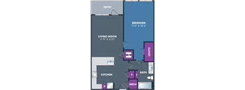 diagram of the floor plan of a studio apartment floor plan with bedrooms and baths