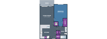 floor plan of the living room and kitchen of a 2 bedroom apartment