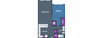 floor plan of the living room and kitchen of a 2 bedroom apartment