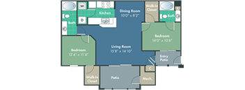 a blueprint of a floor plan of a living room and a dining room