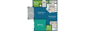 a floor plan of a living room and dining room with a kitchen and a hall