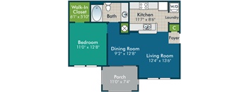 a floor plan of a living room and dining room with a pool
