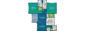 a floor plan of a living room and a dining room