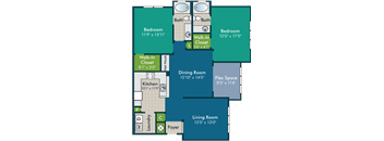 a floor plan of a living room and dining room floor plan with roommates