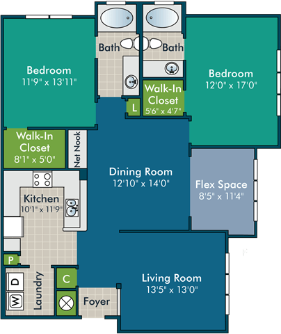 a floor plan of a living room and dining room floor plan with roommates