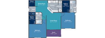 a blueprint of a floor plan of a living room and a dining room